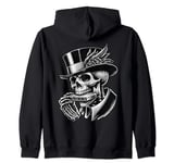 Skeleton Playing a Mouth Harp Harmonica,Wearing a Bowler Hat Zip Hoodie