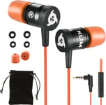 Fusion Ecouteurs Haute Qualité Audio - Durables + Garantis 5 Ans - Innovant - Ecouteur Intra-auriculaire avec Mousse à Mémoire de Forme et Microphone - Prise Jack 3,5mm - Version 2022 - Orange