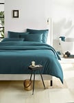 De Witte Lietaer Satin Quality Bed Linen Made from Combed Cotton, Duck Green/Lake Green, 240x220 cm + 2 taies