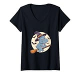 Womens Moo Deng the Hippo Witch's Spooky Flight V-Neck T-Shirt