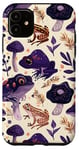 Coque pour iPhone 11 Violet Abstrait Tropical Grenouille et Champignon Cottagecore Art