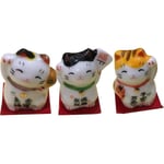 Set med 3 Maneki Neko Vinkande Katt Japansk Lyckokatt Dekorativ Porslinsfigur