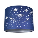 Stars and UFOs Decorated Children/Kids Midnight Blue Cotton Bedroom Lamp Shad...