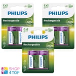 6 Philips Rechargeable C Piles Nimh Batterie HR14 Bébé 2BL 1.2V 3000 MAH Neuf