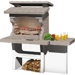 Sarom - Barbecue Luxor en be'ton re'fractaire style briquette sur foyer et toit avec hotte et grill 159x72x161,5 cm fonctionnant au charbon de bois