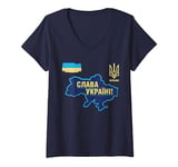 Womens Glory to Ukraine Map Patriotic Ukrainian Flag Football Team V-Neck T-Shirt