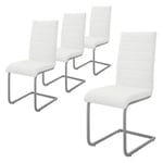 Lot de 4 chaises pied luge blanc en simili cantilever à dossier haut pour salon