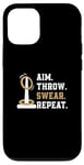 Coque pour iPhone 15 Aim Throw Swear Repeat Quoit Jeux pour les amateurs de lancer d'anneaux