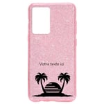 Coque Iphone 12 PRO MAX paillettes rose palmier noir tropical