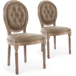 Lot de 2 chaises de style médaillon Louis XVI Bois patiné & Simili capitonné taupe