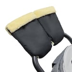 Protège-Mains pour Poussettes,Poussette Gants avec Polaire et Coton Chauds, Amovible, Imperméable au Vent Taille Universelle pour Poussette Buggy,Remorque à Roue (Noir)