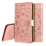 IMEIKONST Coque Compatible avec Xiaomi Poco M4 5G, Flip Housse Embossed Cuir Porte-Cartes de Crédit Portefeuille Magnétique Stand Étui à Rabat Coque pour Xiaomi Poco M4 5G. Mandala Rose Gold LD