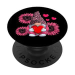 Cute Pink Gnome Sunflower Valentines Day PopSockets Adhesive PopGrip