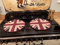 Pair Of Union Jack Flag Chefs Pads Hob Covers for AGA Cooker (Tea Dyed)