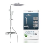 Schütte Ocean 60531 System with Thermostat and Glass Shelf 30 x 30 cm Rain Wall Bracket and Shower Head Chrome/Anthracite, 350 x 1200 x 520 mm