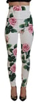 DOLCE & GABBANA Pants White Rose Print High Waist Trouser IT40/US6/S 1050usd