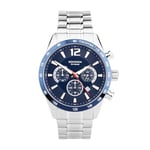 SEKONDA Mens 44mm Sports Chronograph Analogue Watch Blue Dial with Stainless Steel Strap Water Resistant 50m