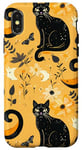 Coque pour iPhone X/XS Jaune Vintage Floral Phases Lune Cristal Sorcière Mignon Noir