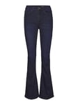 Noisy May NMSALLIE HW Flare Jeans VI241DB Noos Pantalon, Bleu Denim foncé, 30 W/32 L Femme