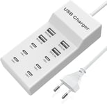 Station de Charge USB C, Station de Charge USB à 10 Ports avec 6 Ports USB-C, Chargeur USB Multi-Ports de 50 W Compatible avec iPhone 12/13/14/15/16/Samsung S24/S23/S22/téléphones tablettes .[F1787]