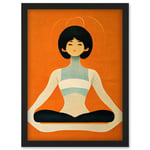 Peaceful Japan Woman In Yoga Pose Orange Black Quirky Artwork Framed Wall Art Print A4