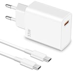 Chargeur Rapide 33w + Câble Usb-C 6a 1 Mètre Pour Xiaomi Redmi 12, Redmi 13c, Redmi 9, 9a, 9c, 10a, 9t, 10c - Booling