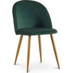 Chaise de salle à manger - Tapissée de velours - Style scandinave - Evelyne Vert foncé - Métal finition effet bois, Bois, Velours - Vert foncé