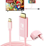 Cable Usb C Vers Hdmi 4K@60Hz Compatible Avec Nintendo Switch Ns/Oled/Steam Deck/Rog Ally,2M,Dock Switch Portable Remplace Le Dock Original Pour Lamise Enmiroir De L'Ecran Tv,Rose