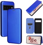 Compatible Avec Coque Google Pixel 6 Pro, Mince Flip Fibre De Carbone [Test De Chute] Antichoc Stand Fente Avec Carte, Protecteur D'écran En Verre Trempé*2-Bleu