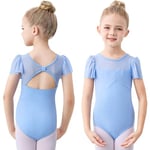 boruizhen Fille Justaucorps Gymnastique Tenue de Danse Classique Filles Manche Courte Justaucorps de Ballet pour Enfant Bleu 6-8 Ans