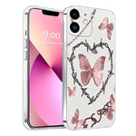 Succtopy Coque pour iPhone 12,étui de Protection Transparente Antichoc pour iPhone 12,Housse Case Cover Anti-Rayures Compatible avec iPhone 12(6.1''),Papillon Rose