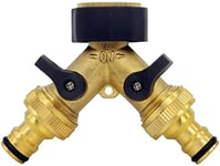 2 Way Brass Tap,Garden Hose Splitter, Y Valve, Two Way Brass Tap Manifold Brass Garden Hose with 2 x3/4 Inch Brass Water tap Connection