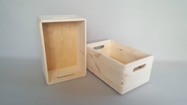 Plain Wood 2x Box Storage 30x20x14cm Handel Wooden Boxes Craft Keeping Toy Tool