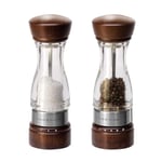 Salt Pepper Mill Set 2pc Acrylic Wood Shaker Pots 18cm Manual Adjustable Grinder