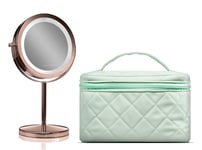 Gillian Jones - Table mirror with LED light and touch function + Beauty Box in quilted nylon Green