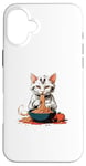 Coque pour iPhone 16 Plus Chat mignon mangeant des pâtes