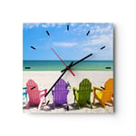 Horloge murale en verre 30x30cm Silencieuse Sunbed rivage Floride Été Wall Clock