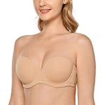 DELIMIRA Femme Soutien Gorge sans Bretelles Grande Taille Bandeau à Armature Bretelle Multiple Taupe Beige 95D