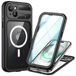 Lanhiem Coque pour iPhone 15 Plus Étanche,IP68 Imperméable 360 Integral Renforcée Antipoussière Anti-Neige Resistante Waterproof Etui[Compatible avec MagSafe]Protection Housse pour iPhone 15 Plus,Noir