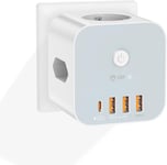 Prise Multiple, Prise Usb Electrique 5 En 1, Multiprise Murale 2 Prises Et 3 Ports Usb, Prise Multiprise Usb Secteur Pour La Maison Le Bureau Les Voyages Compatible Avec Phone, Portable