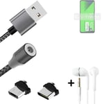 Data charging cable for + headphones Xiaomi Redmi K50i 5G + USB type C a. Micro-