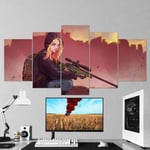 Canvas Painting Pictures PUBG PlayerUnknown's Battlegrounds 5 panel artwork Large poster for living room modular Modern Wall Decor Framed 150x80cm Gift idea for friends Ready To Hang