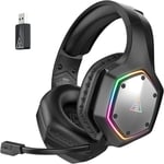 Casque Gaming sans Fil, 2,4GHz Casque Gamer pour PS5 PS4 PC, Son Surround 7.1 Casque avec Micro Antibruit ENC et Lumières RGB, 36Hrs D'autonomie