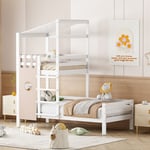 Lit coffre-Lit enfant 90x200 lit superposé avec toit lit en bois massif premium avec sommier à lattes blanc