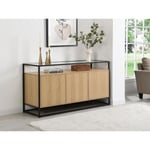 Vente-unique Buffet avec 3 portes en MDF, verre trempé et métal - Naturel clair - CAMATA