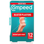 Compeed Medium Size Blister Plasters, 12 Hydrocolloid Plasters, Foot Treatment, Heal Fast, 100% Plastic Free Carton Pack ,12 count (Pack of 1)