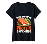 Womens Lean and Mean Protein Machine Weight Lifting V-Neck T-Shirt