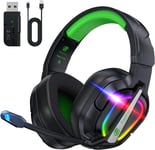 ¿2024 Nouveau¿FC200 Casque de Jeu sans Fil pour PS5 - Casque Pliable USB 2,4 GHz avec Micro - Bluetooth stéréo 3D avec autonomie de 50 Heures, pour PS4, PC, Mac, Switch, Mobile, Vert-Noir