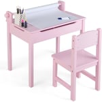 Ensemble de Table et Chaise pour Enfants, Table de Dessin avec Rouleau du Papier pour Enfants, Bureau d'écriture avec Espace de Rangement & Pieds en