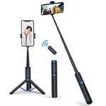 ATUMTEK Selfie Stick Tripod, Extendable 3 in 1 Aluminum Bluetooth Selfie Stick with Wireless Remote and Tripod Stand for iPhone 16/15/14/13/12/11 Pro Max/XS Max/XS/XR/X/8/7, Samsung Smartphones Blue